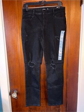 Old Navy Black Straight Leg Jeans with Distressed Knees